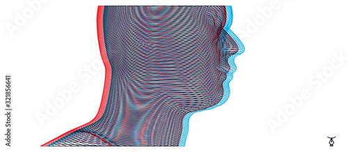 3d human face created in grid style. Artificial intelligence concept. Digital technology background. Vector illustration.
