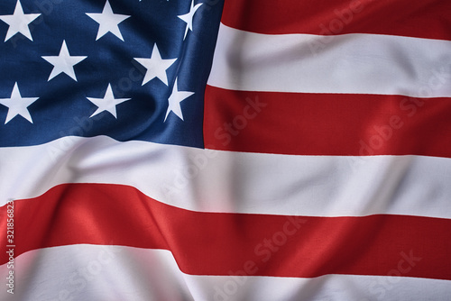 American flag background. USA flag waving, closeup