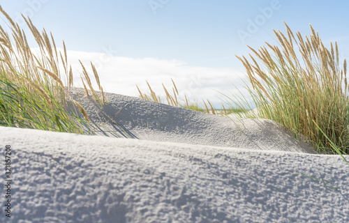 Fototapeta Naklejka Na Ścianę i Meble -  Breiter Strand und Dünengras an der Nordsee