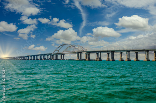 Fotografie Bridge over the Kerch Strait.Crimean bridge in the summer.