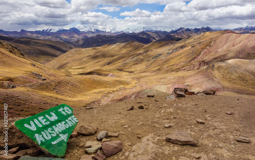 View to Ausangate, on Palccoyo (Palcoyo) rainbow mountains, Cusco/Peru. photo