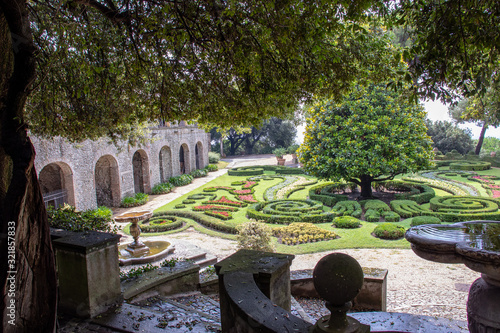 Rome 8 March 2020. The Vatican gardens of the papal residence, well-kept fountains and trees.