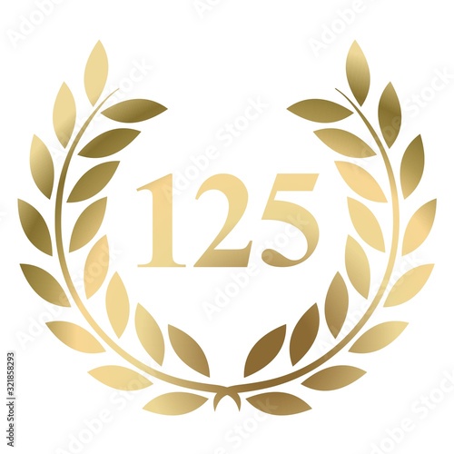 One hundred and twenty fifth birthday gold laurel wreath vector isolated on a white background 