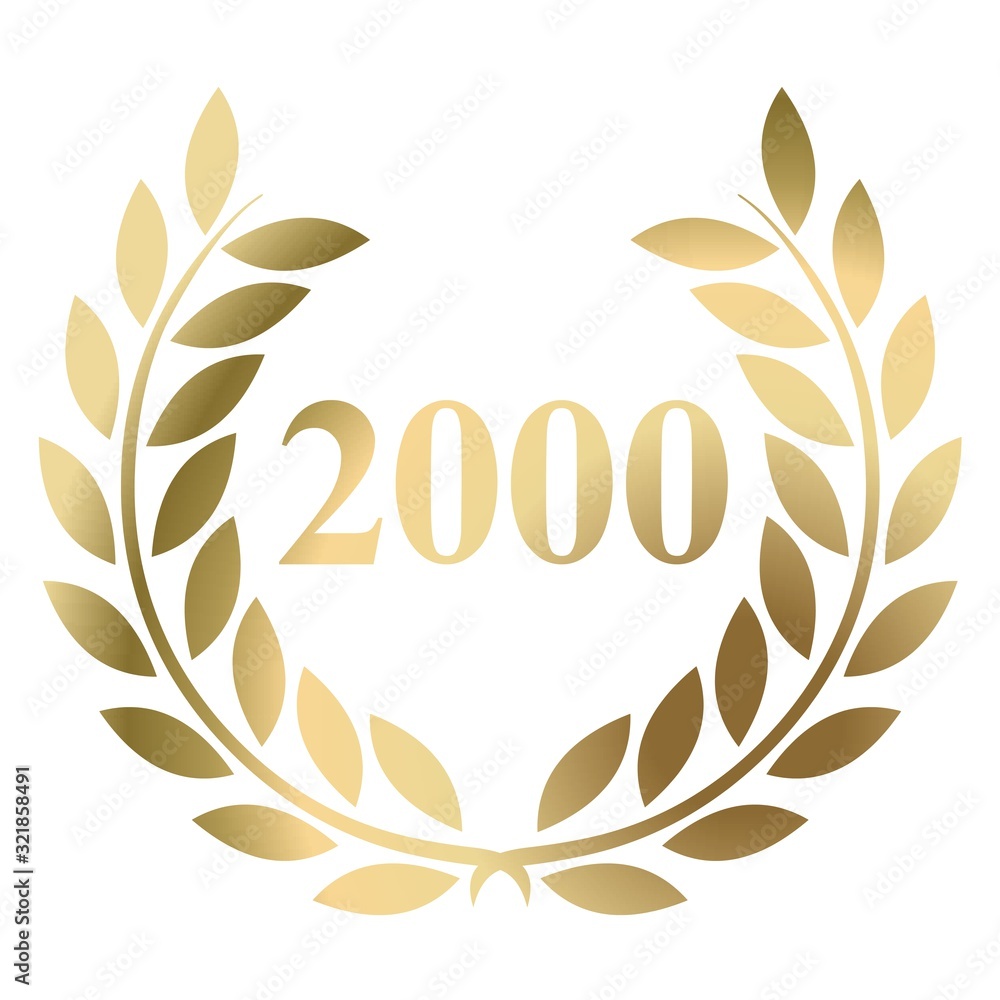 Two thousandth birthday gold laurel wreath vector isolated on a white background Two thousandth birthday gold laurel wreath vector isolated on a white background