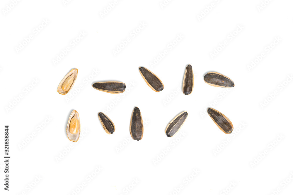Top view of Sunflower seeds isolated with white background Top view of Sunflower seeds isolated with white background
