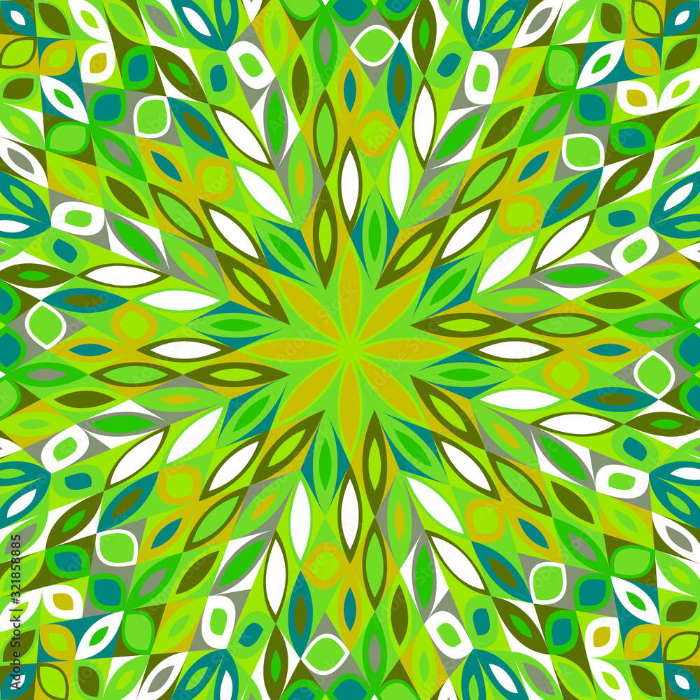 Fototapeta premium Dynamic abstract geometrical hypnotic tiled flower mosaic background - circular colorful vector graphic design