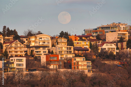 Canvas Print Houses in Bratislava and full moon, Slovakia