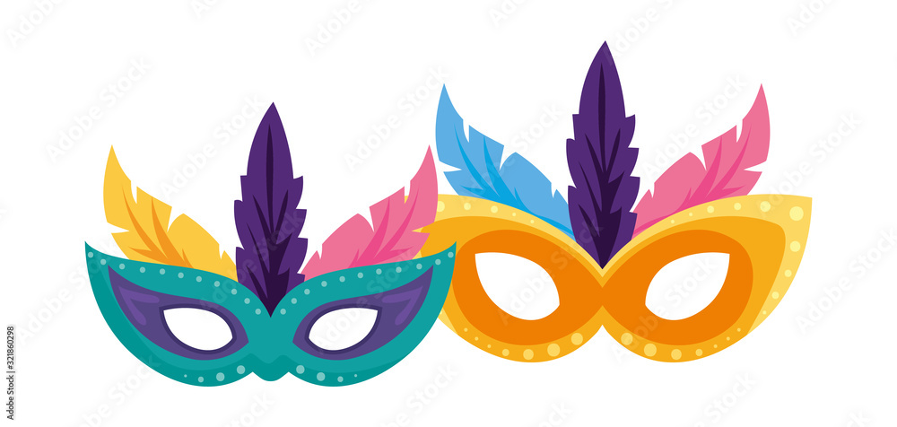 Isolated party masks with feathers vector design Isolated party masks with feathers vector design