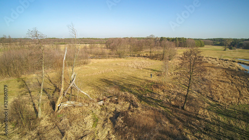 Landscape from a drone showing the river Grabia, Poland - 2020. photo