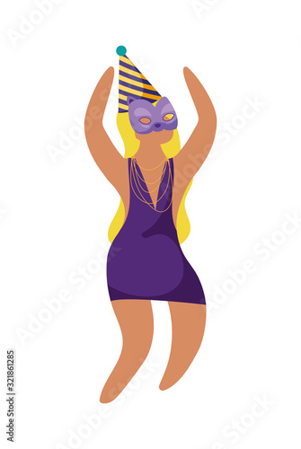 Woman with mardi gras hat and mask vector design
