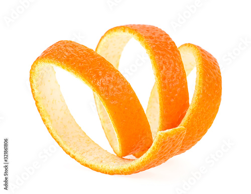 Peel of orange fruit isolated on a white background. Orange skin.