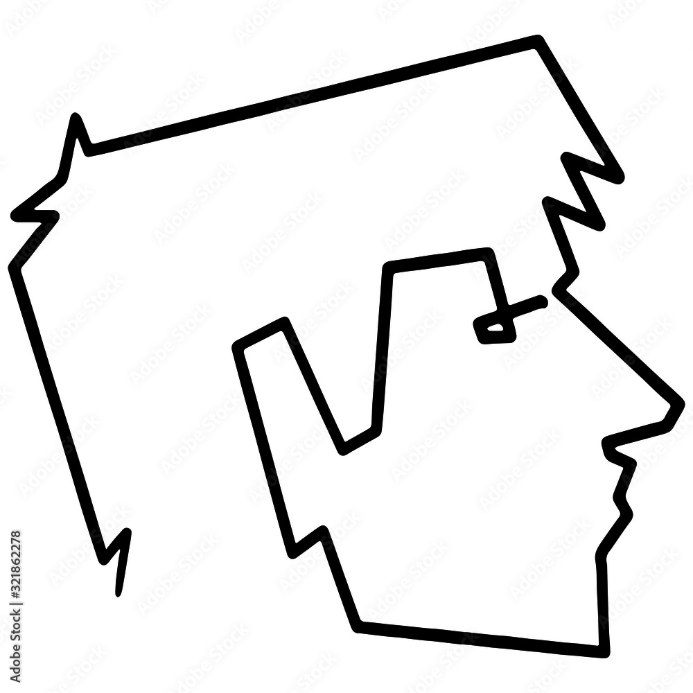 monochrome oneline drawing of a man's head from the side in profile. a line design, doodle, graphic, element, vector, illustration.