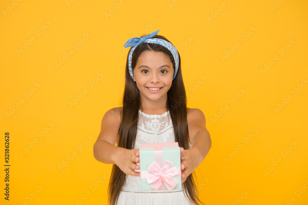 Giving is the most pleasure. Happy girl enjoy gift giving. Small child give present. Giving and receiving. Holiday celebration. Birthday anniversary. Its giveaway time. Giving tuesday Giving is the most pleasure. Happy girl enjoy gift giving. Small child give present. Giving and receiving. Holiday celebration. Birthday anniversary. Its giveaway time. Giving tuesday