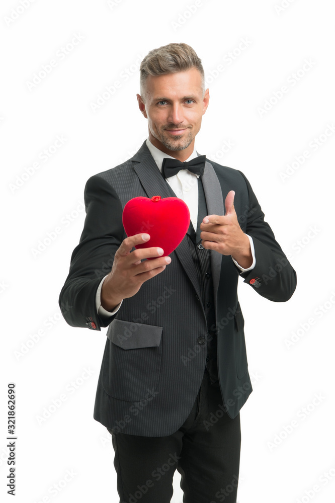 I love you. Be my Valentine. True gentleman. Celebrating love. Man red valentines heart. Romantic date. Elegant fashionable confident man. Businessman formal outfit. Love symbol valentines day I love you. Be my Valentine. True gentleman. Celebrating love. Man red valentines heart. Romantic date. Elegant fashionable confident man. Businessman formal outfit. Love symbol valentines day