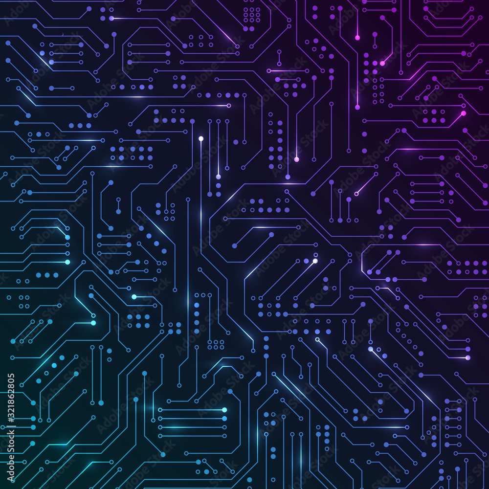 Circuit. Bright Tracks and connections on the computer board. Hardwere abstract texture. Technology background. Vector illustration Circuit. Bright Tracks and connections on the computer board. Hardwere abstract texture. Technology background. Vector illustration