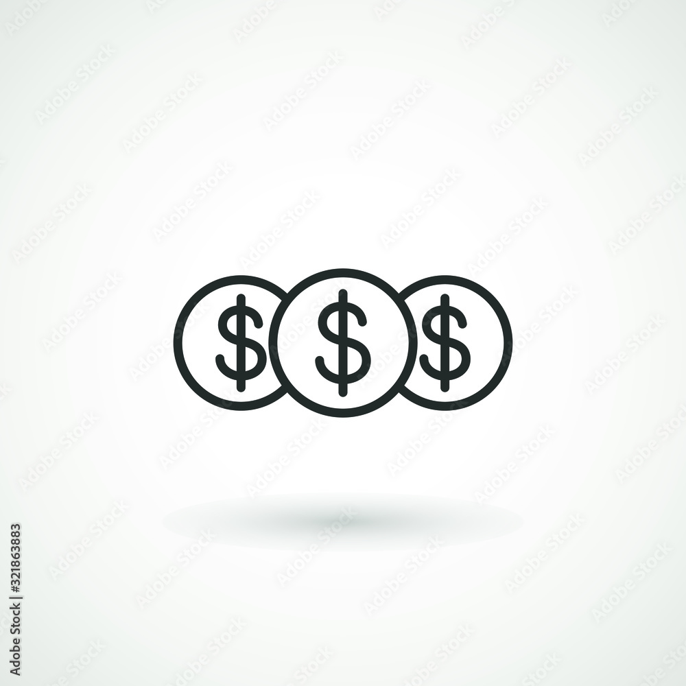 Coins and Dollar sign Money icon in flat style. Money currency vector illustration. Payment , Business finance web icons. Coins and Dollar sign Money icon in flat style. Money currency vector illustration. Payment , Business finance web icons.