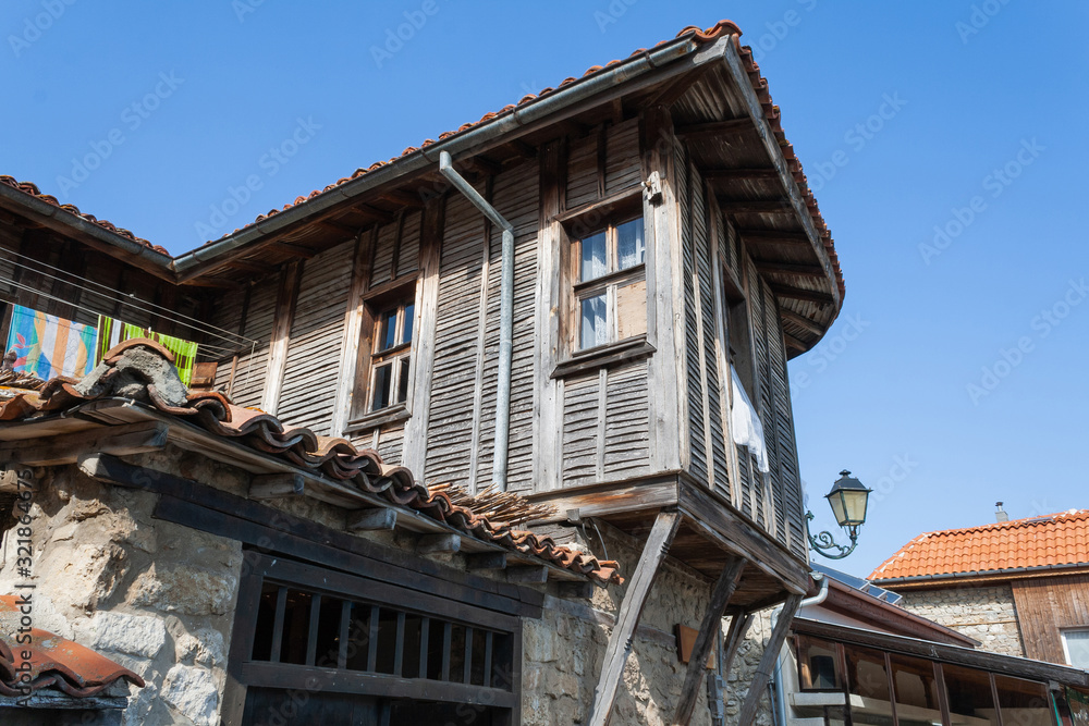Old Town of Nesebar. Authentic wooden facade of a Bulgarian house