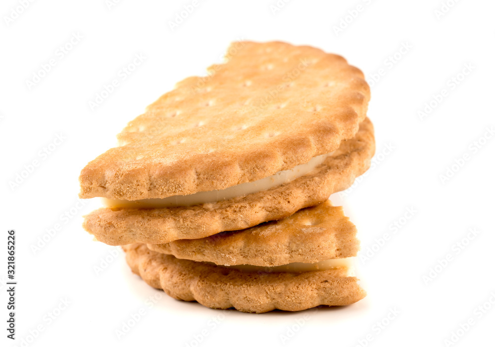 sandwich crackers on a white background. Pieces and crumbs of cookies. sandwich crackers on a white background. Pieces and crumbs of cookies.