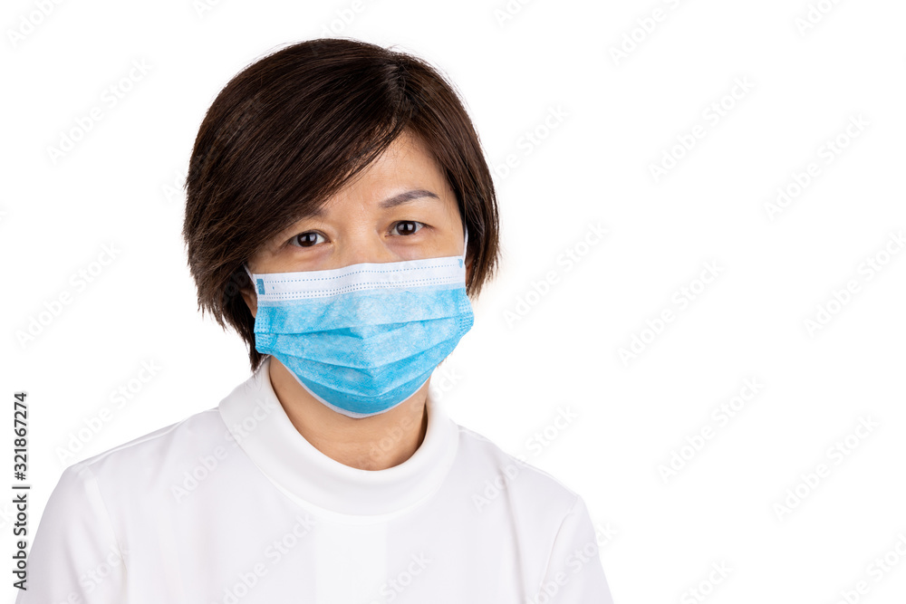 Asian women with face mask for protection against influenza virus Asian women with face mask for protection against influenza virus