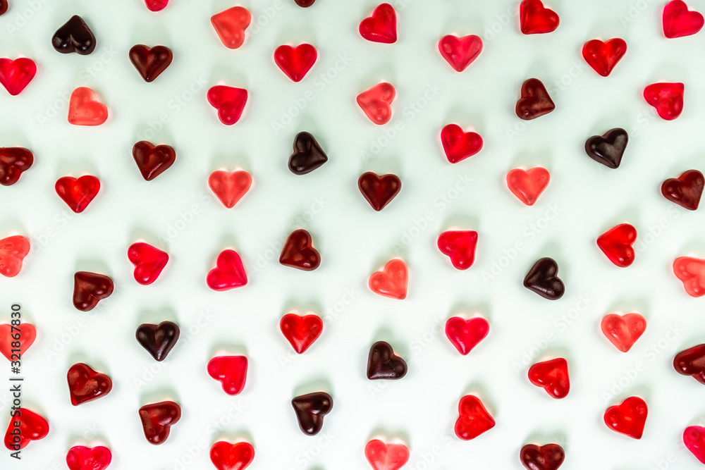 Heart shaped jelly candies on white background Heart shaped jelly candies on white background