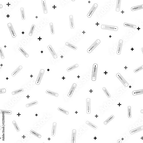 Black Celsius and fahrenheit meteorology thermometers measuring heat and cold icon isolated seamless pattern on white background. Thermometer equipment showing hot or cold weather. Vector Illustration