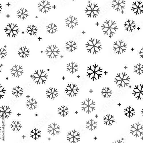 Black Snowflake icon isolated seamless pattern on white background. Vector Illustration