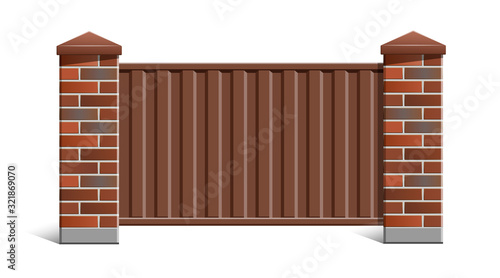 Fence with brick pillars and metal profile.