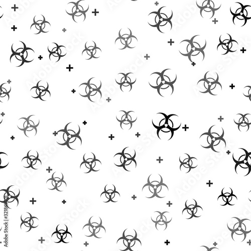 Black Biohazard symbol icon isolated seamless pattern on white background. Vector Illustration