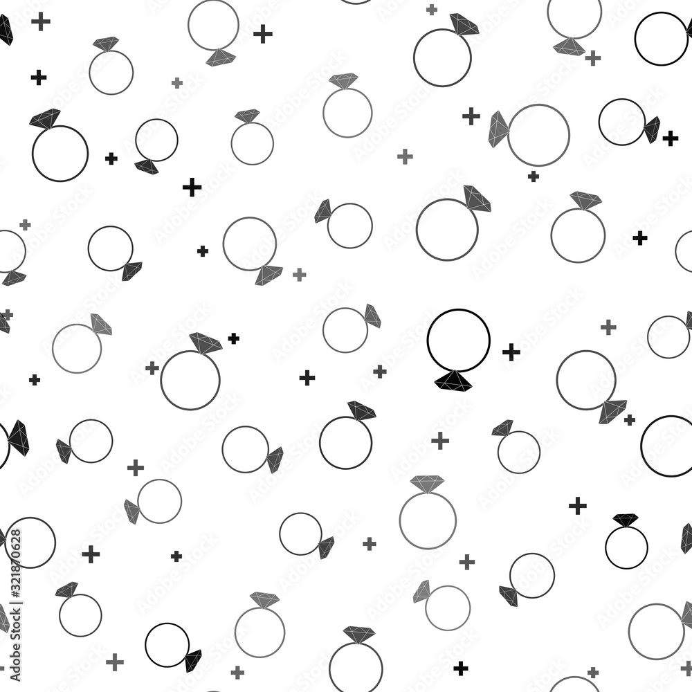 Black Diamond engagement ring icon isolated seamless pattern on white background. Vector Illustration