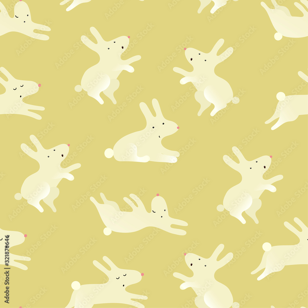 Cute seamless pattern with cute bunnyes in different poses on the yellow background . Funny print with rabbits for textiles, wallpapers, designer paper, etc Cute seamless pattern with cute bunnyes in different poses on the yellow background . Funny print with rabbits for textiles, wallpapers, designer paper, etc