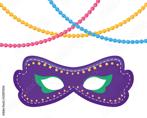 Isolated mardi gras mask and necklaces vector design