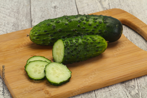 Ripe fresh green two cucumbers