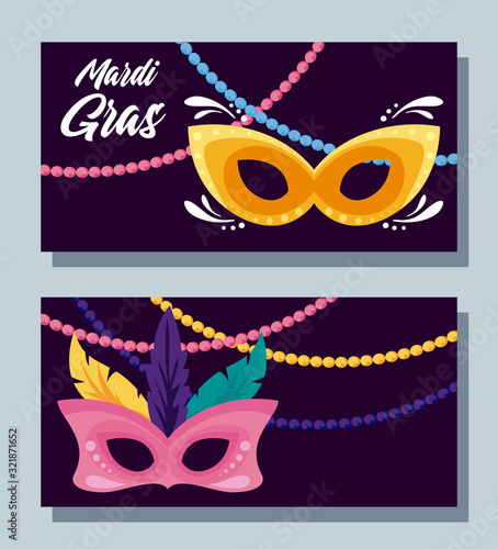 Mardi gras masks with necklaces vector design