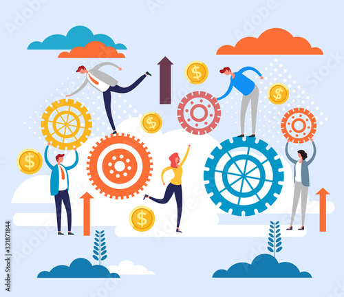 Office teamwork structure organization gears concept. Vector flat cartoon graphic design illustration