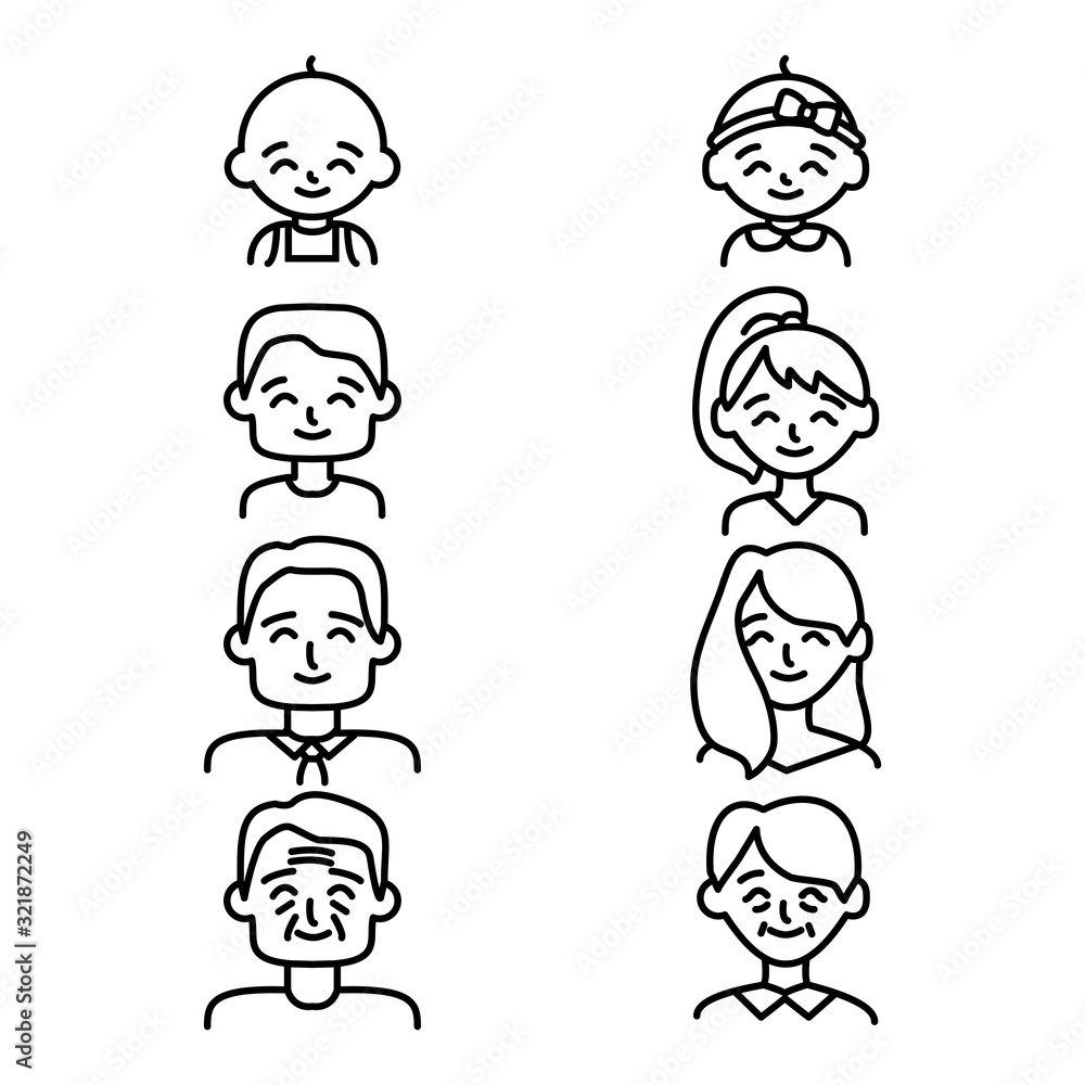 Different Ages People Sign Black Thin Line Icon Set. Vector Different Ages People Sign Black Thin Line Icon Set. Vector