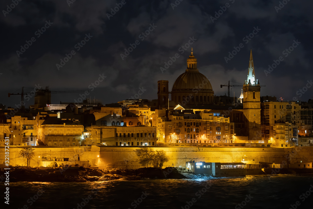 Walled City of Valletta in Malta by Night