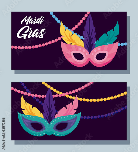 Mardi gras masks with necklaces vector design