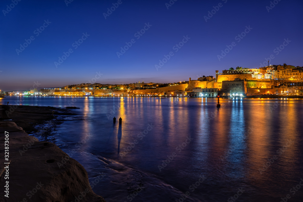 Valletta Night City Skyline Sea View In Malta