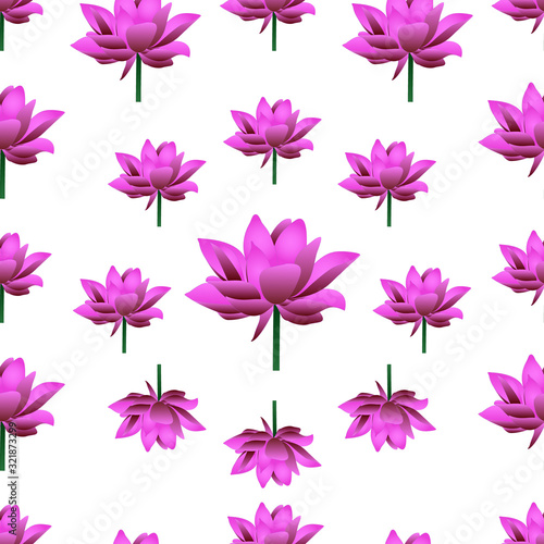 Endless vector pattern of blooming lotuses. Pink water Lily. Plants on an isolated background. Idea for Wallpaper, cover, design. Floral print. Spring mood.