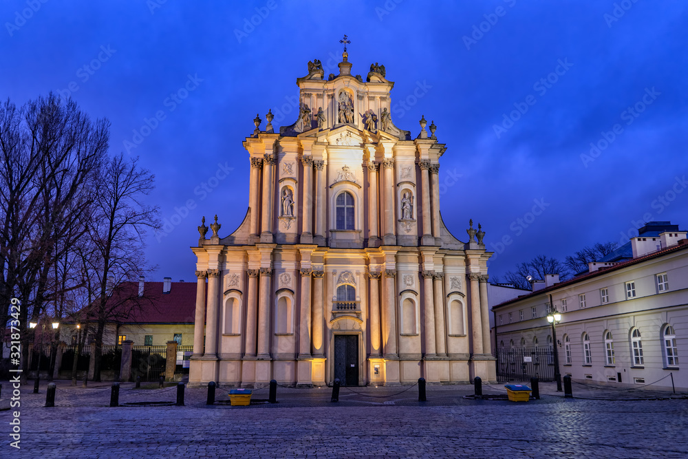Carmelite Church in Warsaw at Night