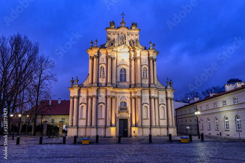 Carmelite Church in Warsaw at Night