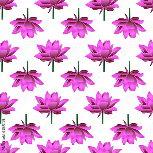 Endless vector pattern of blooming lotuses. Pink water Lily. Plants on an isolated background. Idea for Wallpaper, cover, design. Floral print. Spring mood.
