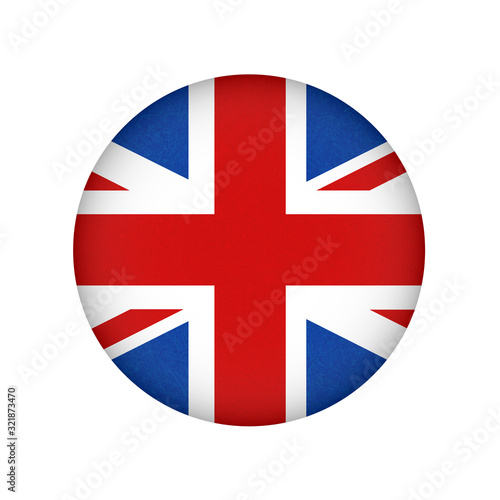 Grunge flag of Great Britain, UK. English banner with scratched texture in circle shape. Vector icon of flag of England, vintage.