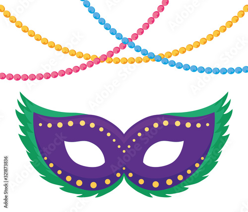 Isolated mardi gras mask and necklaces vector design
