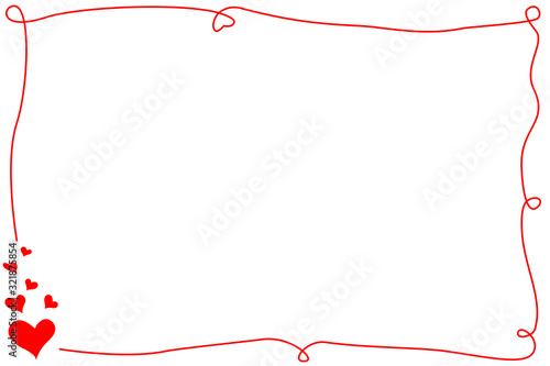 Vector - Hand drawing. Red line border with many hearts on white background. Cute frame. Can be use for any card, web, label, banner or brochure. Copy space for any text design. Valentine's day