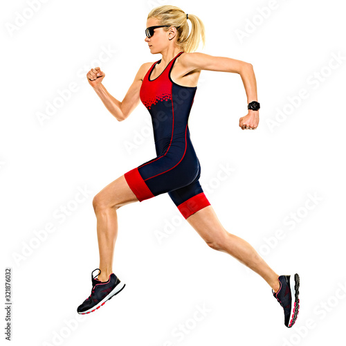 woman triathlon triathlete ironman runner running isolated white background