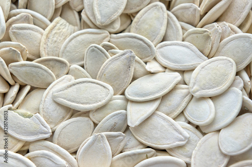 Pumpkin seeds closeup top view