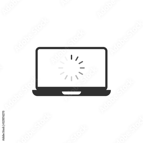 Laptop and download file icon isolated on white background. Vector illustration.