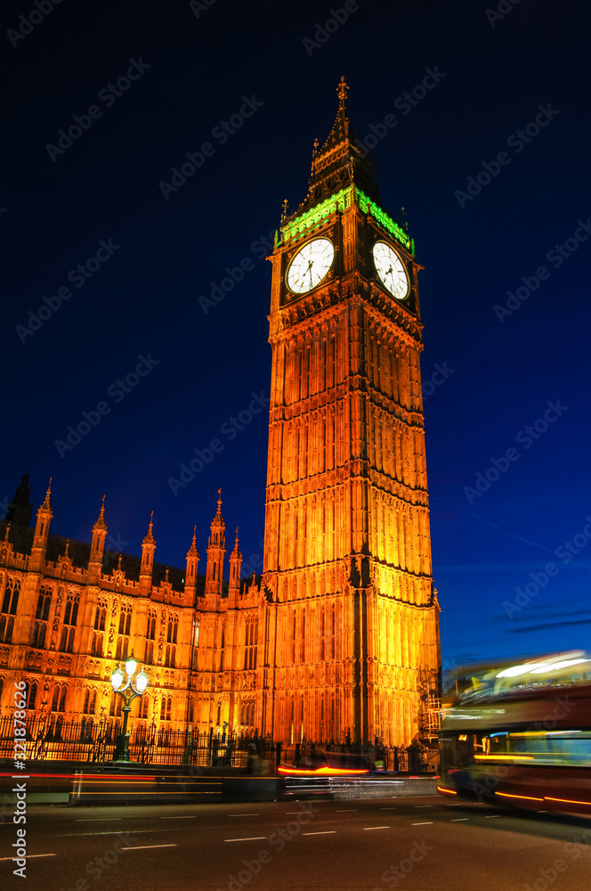 Big Ben and Houses of Parliament at dusk, London England United Kingdom UK