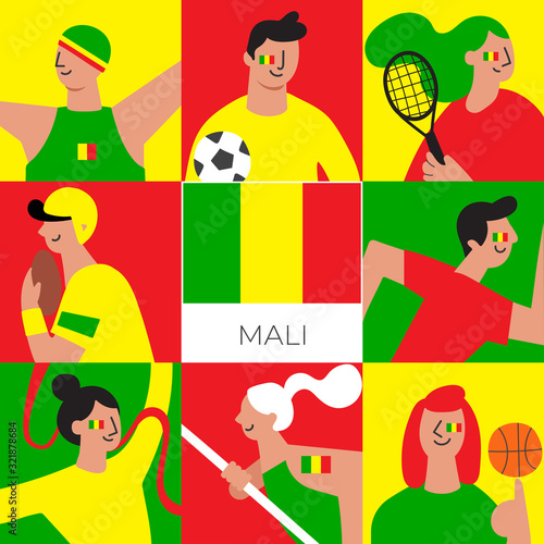 Set of national team players with national flag in flat style  : Vector Illustration